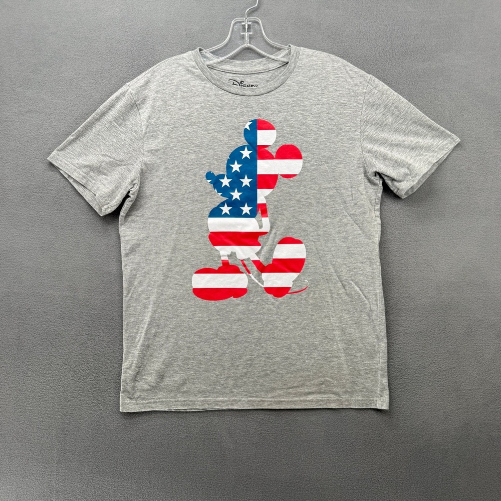 Disney Mickey Mouse Tee Mens Medium American Flag T-Shirt Gray Patriotic